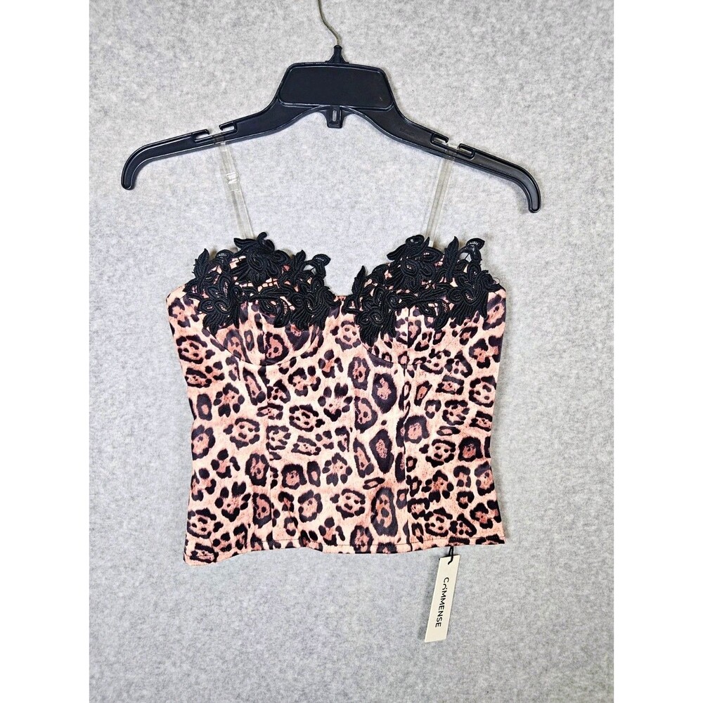 NEW Commense Leopard Print Lace Trim Corset Top Y2K Style Smocked Bustier Small